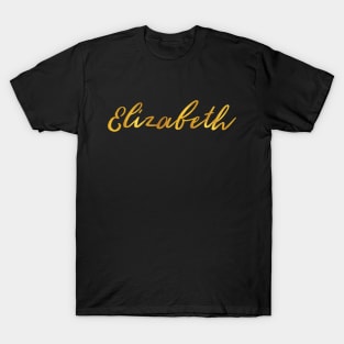 Elizabeth Name Hand Lettering in Faux Gold Letters T-Shirt